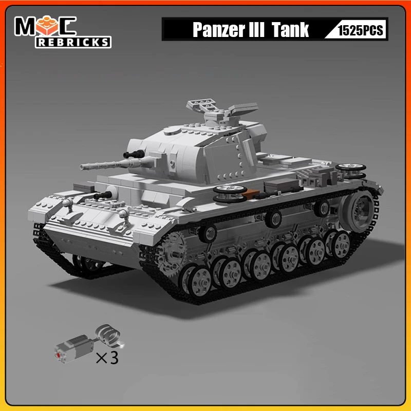 บล็อกตัวต่อ Moc รถถังต่อสู้หลักของเยอรมัน Panzer III ชุดของขวัญวันหยุดของเล่นโมเดลอิฐสร้างสรรค์