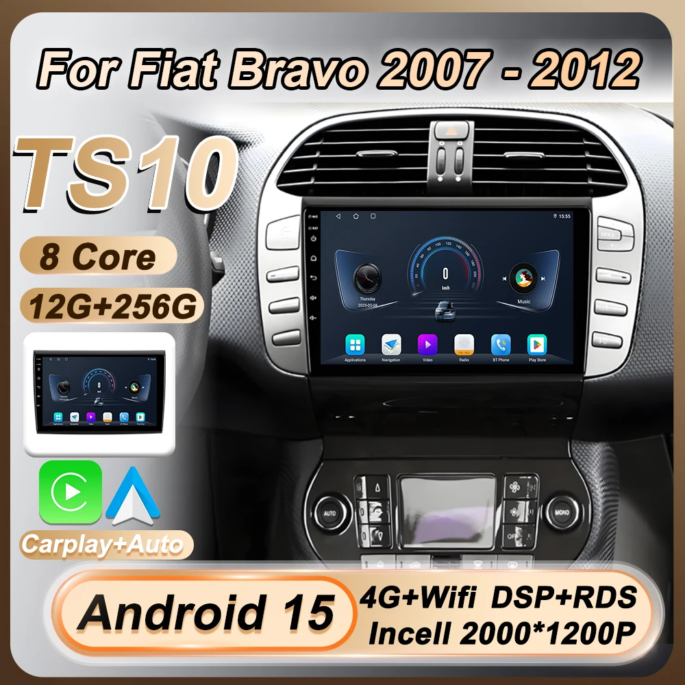

Autoradio Carplay For Fiat Bravo 2007 2008 2009-2012 Car Radio Multimedia Video Player Android 15 GPS Navigation Touch Screen BT