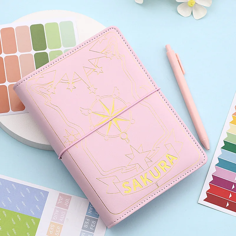 Sakura Notebook Writing Pads PU Leather Creative Notebook Binder Journal Notebook Gilding Planner School Stationery Supplies