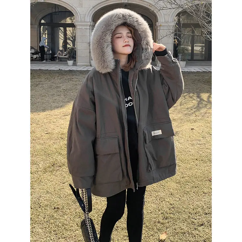 

2025 Winter Parka Coat Women Korean Style Thick Fleece Lined Long Jacket Warm Thermal Outerwear