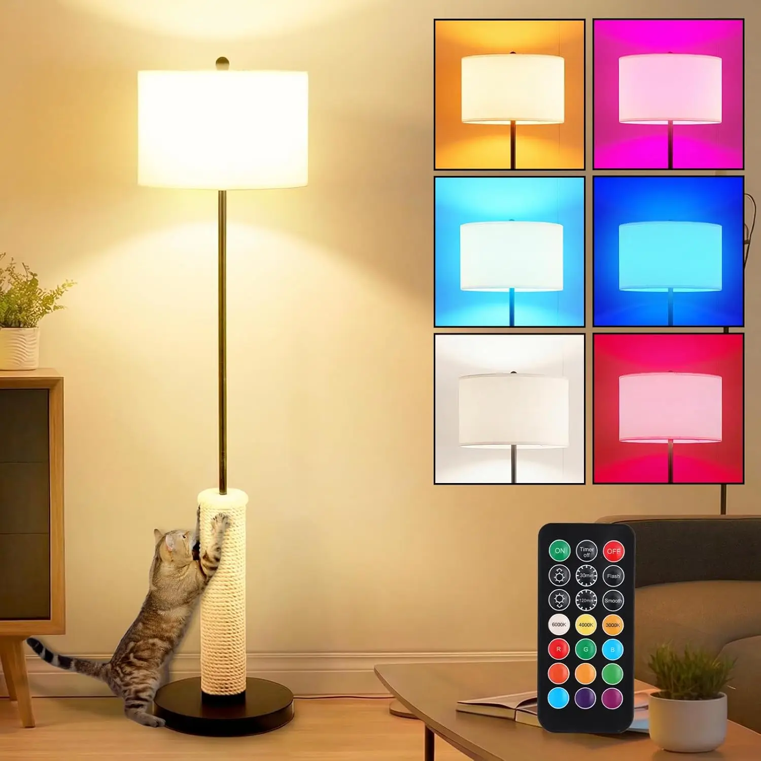 

61 Inches Cat Scratching Post with Floor Lamp,Durable Natural Sisal and Heavy Duty Base,Suitable for Living Room Bedroom