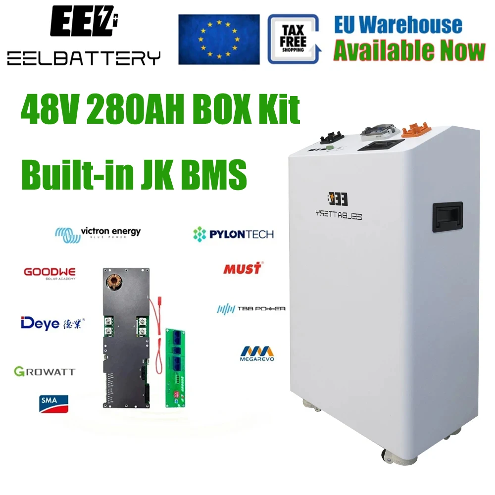 

EEL Server Rack Battery LiFePO4 Box Kits 16S 48V Standing Vertical 280Ah Batteries Stackable Power Bank JK BMS 2A Active Balance