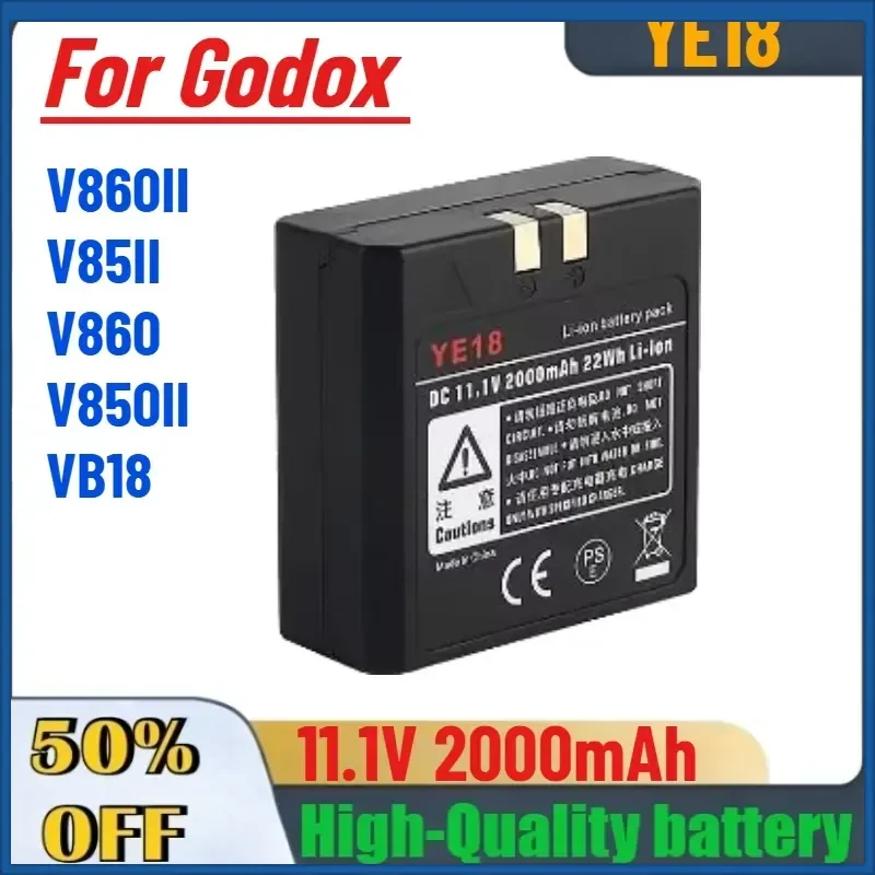 YE18 11.1V 2000mAh Rechargeable Battery for Godox V860II V85II V860 V850II VB18 Top-mounted Flash Batteries Accessories