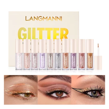 10pcs/se thin glitter eyeliner liquid suit, high gloss glitter liquid gift box