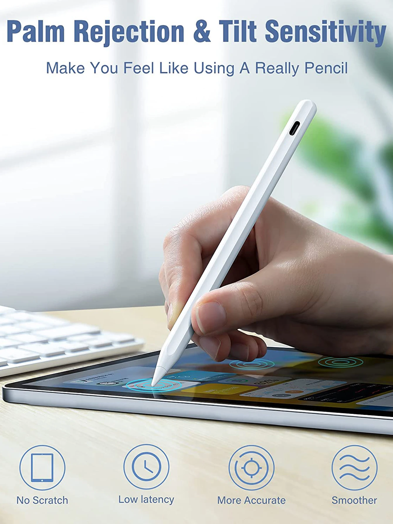 Stylus Pen for iPad with LED Power Display,Palm Rejection,Tilt Sensitivity, Magnetic, Compatible iPad 2018Later Versions