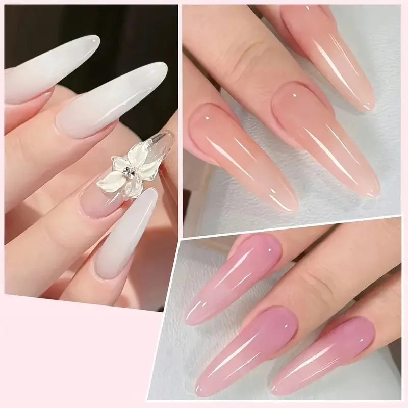 LILYCUTE 15ml Trasparente Bianco Latteo Estensione Gel Per Unghie Set Glitter Gel Acrilico UV LED Gel Duro Unghie Artistiche Soak Off Per Dito Prolungare