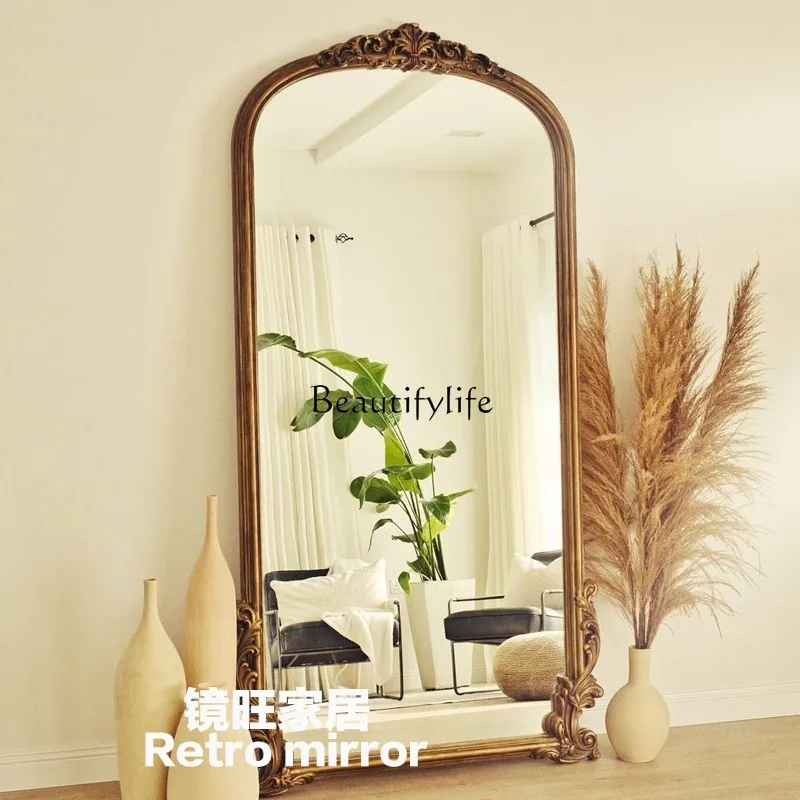 

French full-body mirror retro light luxury home living room dressing mirror