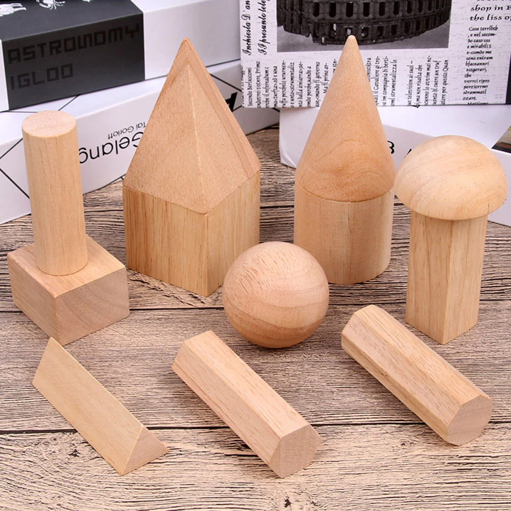 12 stücke Geometrie Bausteine Holz 3D Würfel Zylinder Rund Kegel Quader Kombination Spielzeug holz baustein