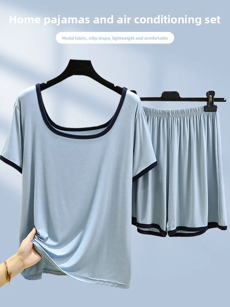 

Modal ort Sve Spwear Women Summer Thin Top orts Two-Piece Set Casual Large Size Square Collar Home Clothes Two-Piec...