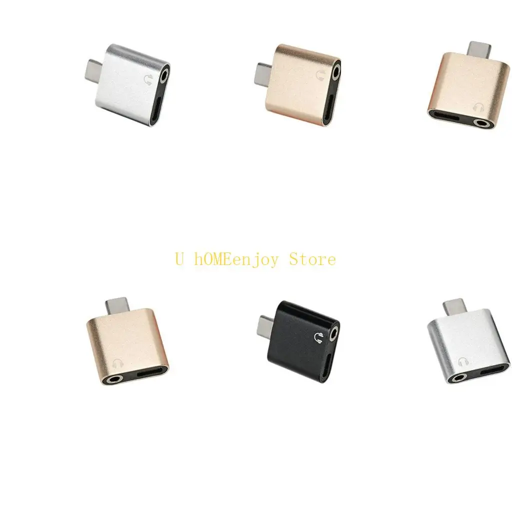 B0KF Double Port USB C To 3.5mm and Type C Charging Adapter with Fast Charging Funtion Suitable for Smartphones Tablets
