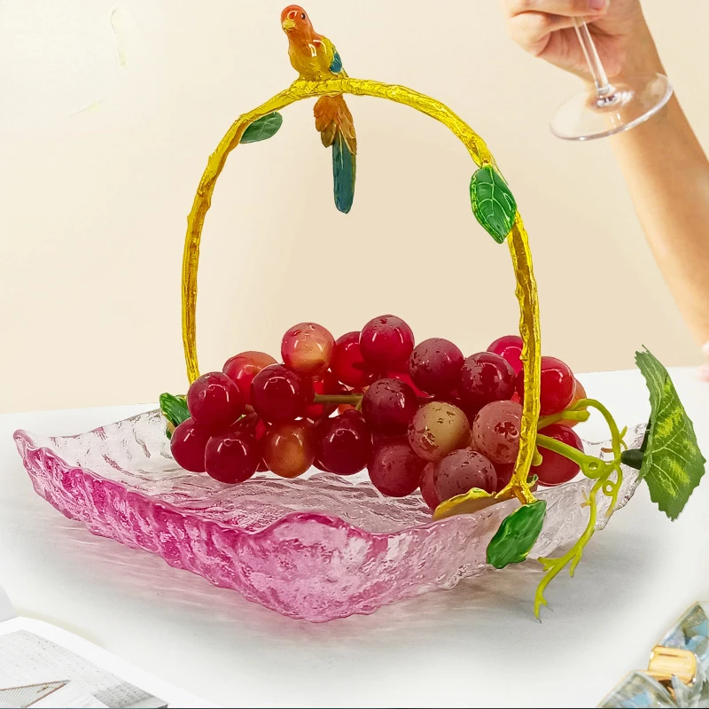 Fruit Tray American Decorative Ornaments Branch Glass Basket Copper European Style Dual Color Fruit Basket Kitchen Storage