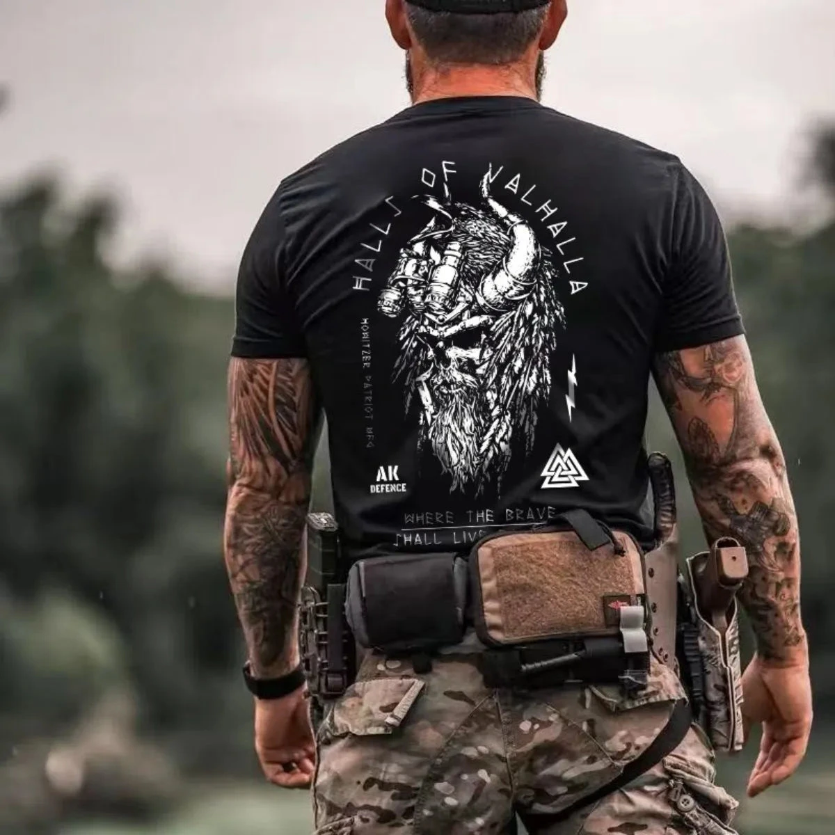 Black Halls of Valhalla Tactical Military Tactical Fitness Trend Brand T-Shirt Cotton Graphic Tee Men Women Summer Streetwear
