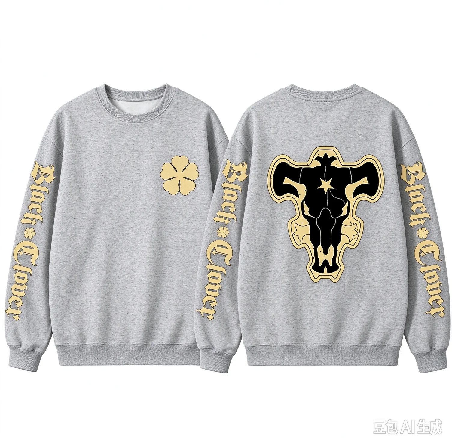 Gothic Clover Bull Skull Print Sweatshirt, Men Women Retro Street Hoodie & Crew Neck Tops