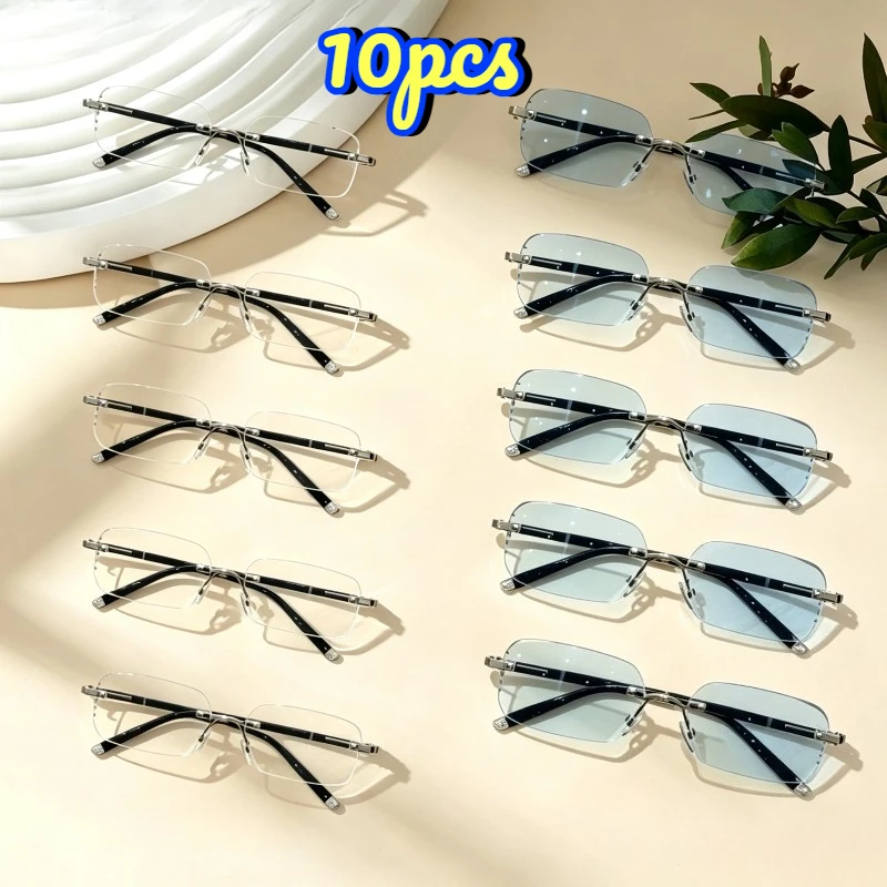 5/8/10pcs Stylish Rimless Presbyopic Eyeglasses for Middle-Aged, Premium Reading Glasses Diopters +1.00~+4.00