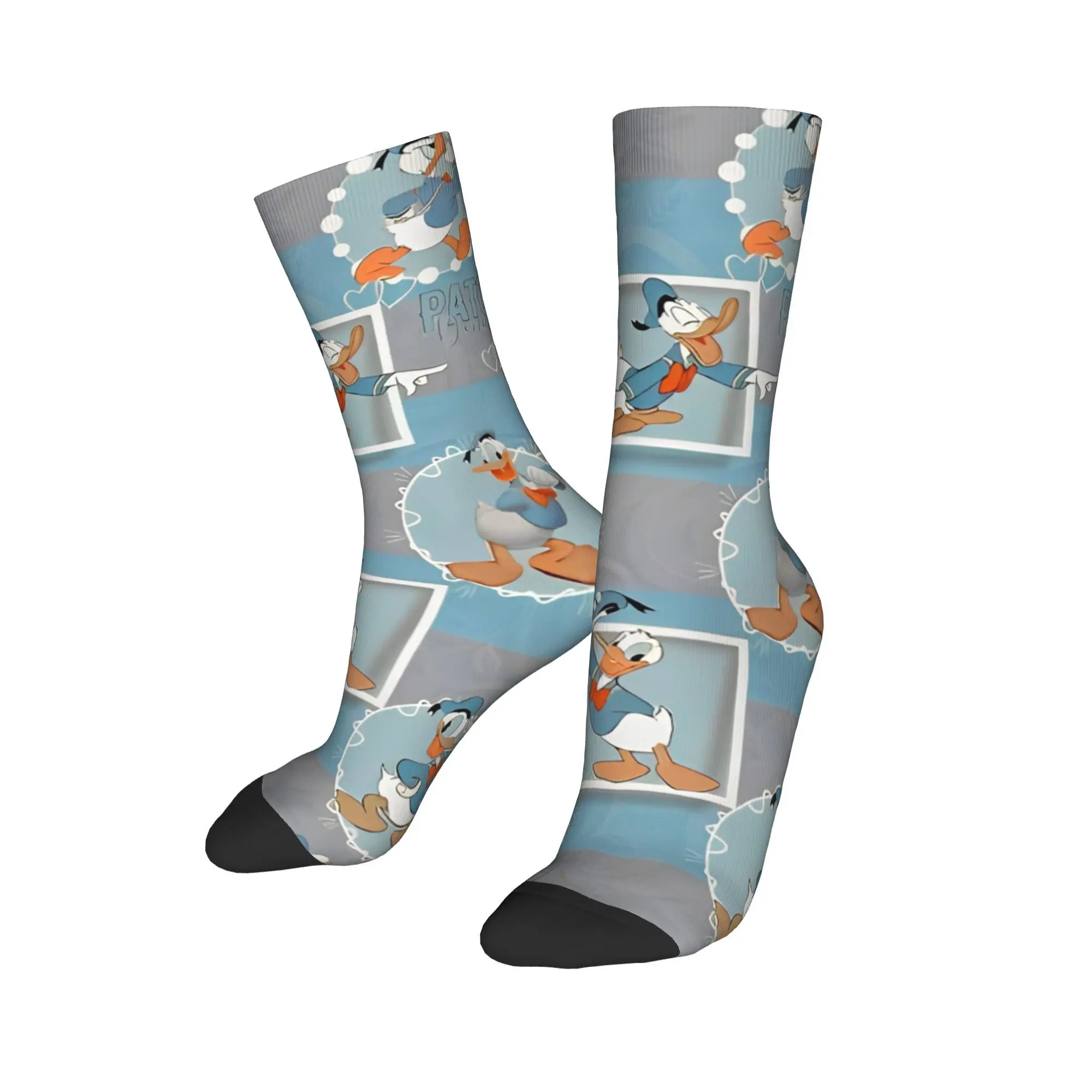 Funny Cartoon Anime Figures Donald Duck Basketball Socks  Polyester Middle Tube Socks for Women Men Sweat Absorbing