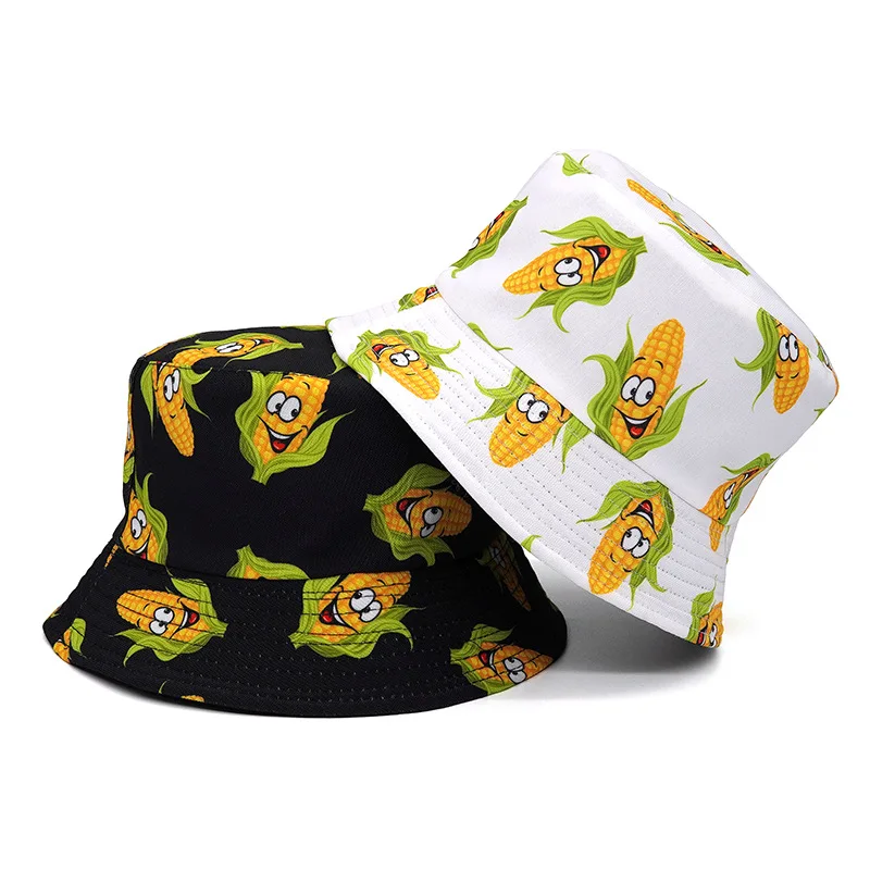 Spring/Summer Women’s Sunscreen Hat Man Leisure Fisherman Hat Unisex Panama Fruit Print Caps Female’s Bucket Hats