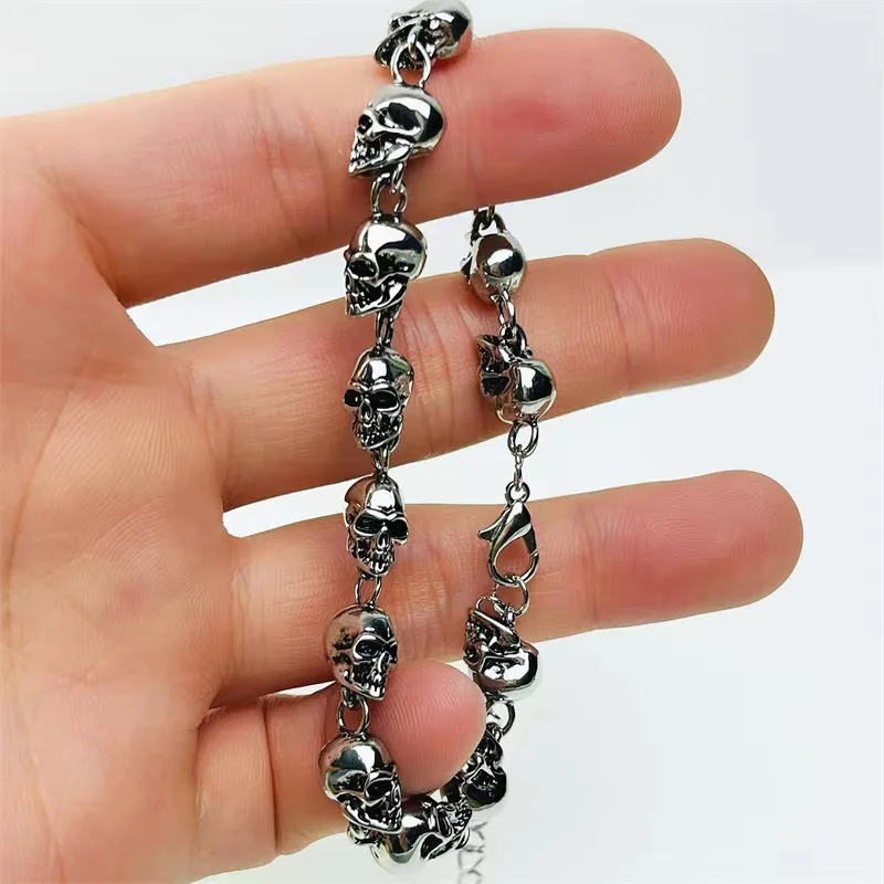 Vintage Gothic Full Skull Ghost Head Bracelet For Men Silver Color Opening Wrist Cuff Bangle Unisex Halloween Charm Jewelry Gift