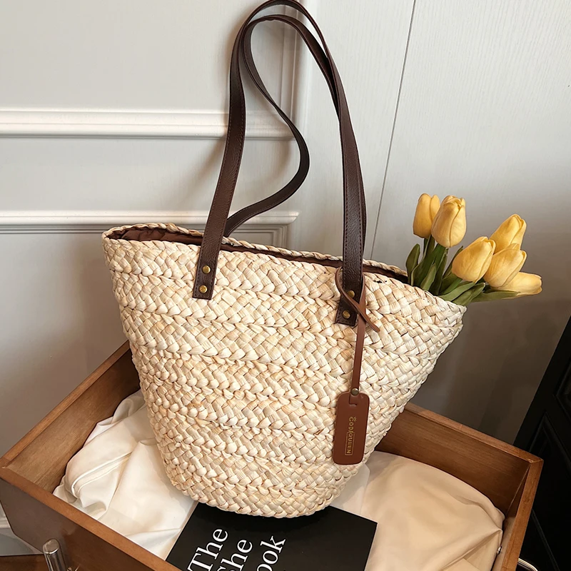 Designer Straw Bag Women Luxury Diamond Studded Handmade Woven Handbags Female Fashion Boho Beach Shoulder Crossbody Bags Basket