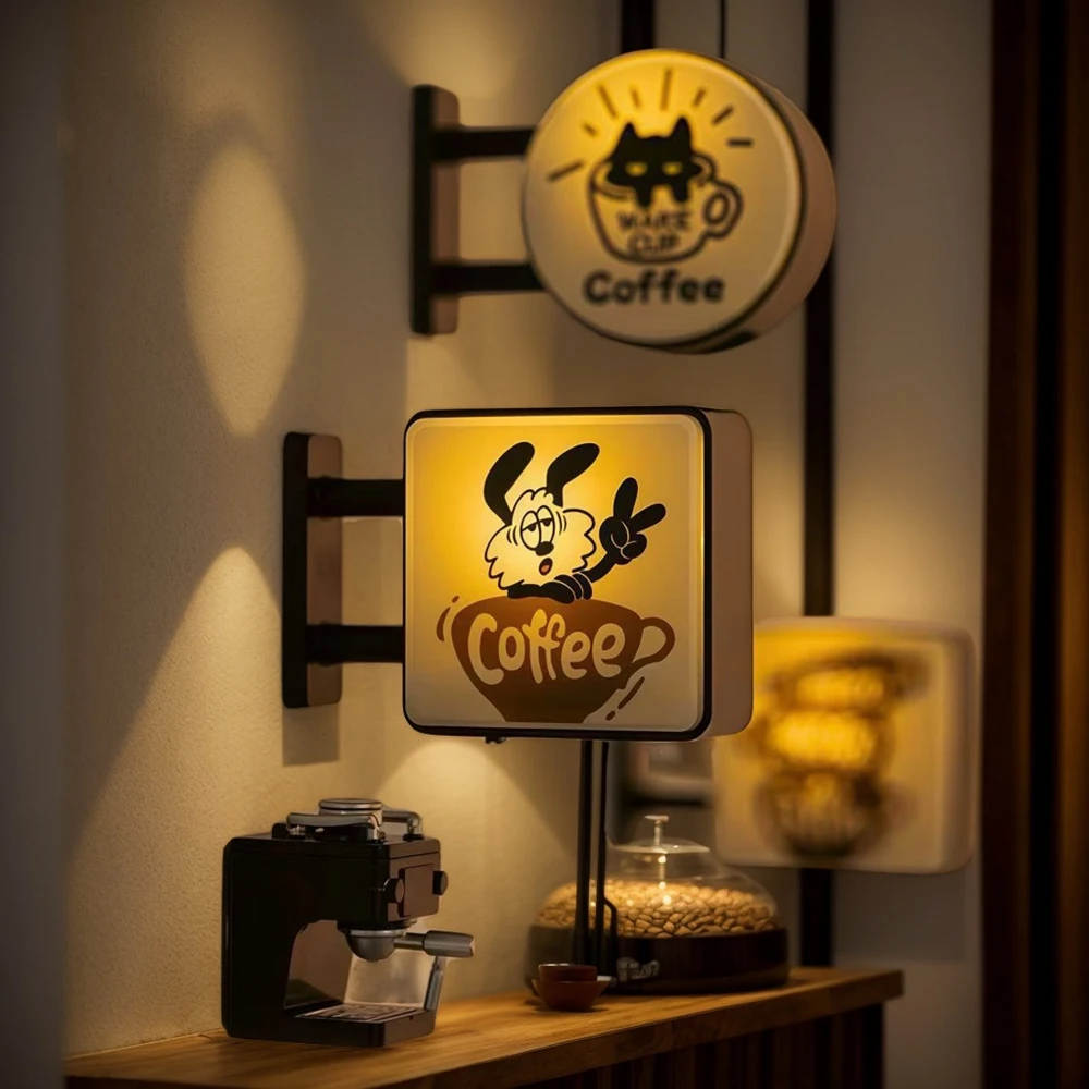 Coffee Corner Creative Refrigerator Magnet Atmosphere Light Sign Fridge Magnets Home Miniature Coffee Shop Glowing Decoration