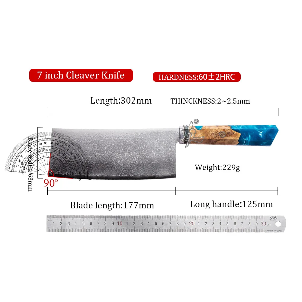YAN Professional 7 inch Cleaver Knife Japanese Damascus VG10 Knife chef Kitchen Knife Octagonal Maple Burl Wood Composited Resin