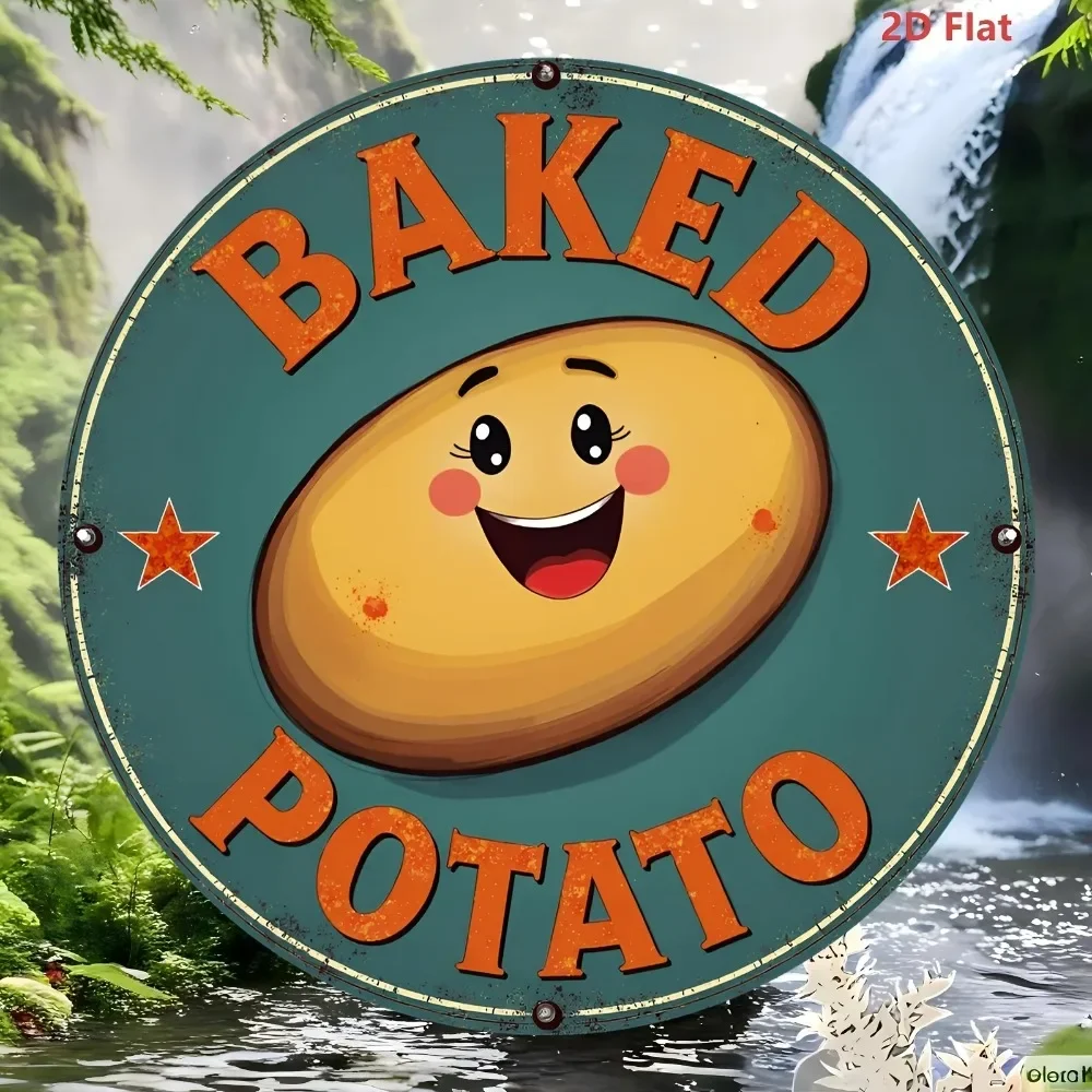 Retro Vintage Smiling Baked Potato Aluminum Wall Art 8 Inch Waterproof Durable Metal Sign for Home Kitchen Cafe Decor
