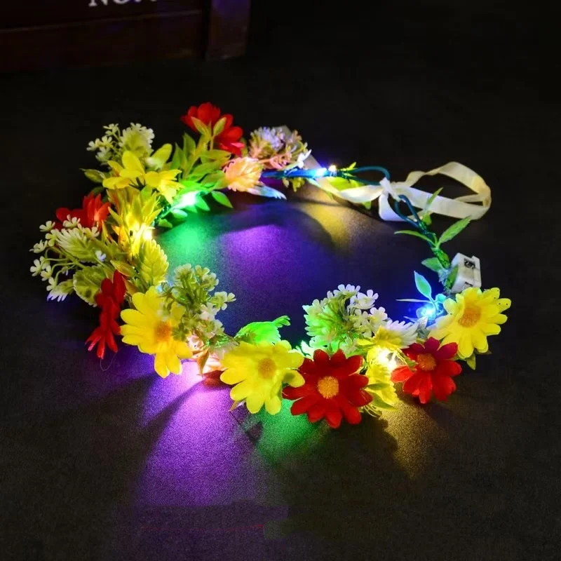 LED Light Up Flower Crown Headband Luminous Floral Wreath Headpiece for Kids Adults Wedding Party Hair Accessories Photo Props - view 5