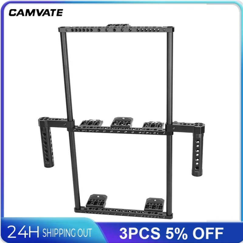 CAMVATE Handhold Triple Director's Monitor Cage Rig with Dual Rod Handgrips& Cheese Plate-Style For 5 to 8