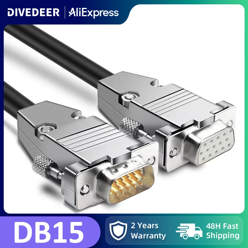 Кабель DIVEDEER DB15, 3-рядный, 15-контактный, штекер-штекер и гнездо-гнездо, для передачи данных на станках с ЧПУ