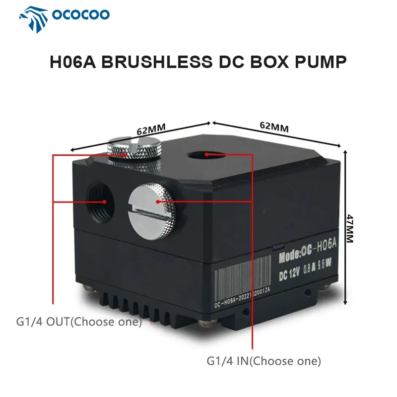 OCOCOO 산업용 기계 600 L/h, 5.5m 헤드, 9.6W 무소음 장갑형 수냉 펌프 4핀 PWM 속도 컨트롤 모델 H06A