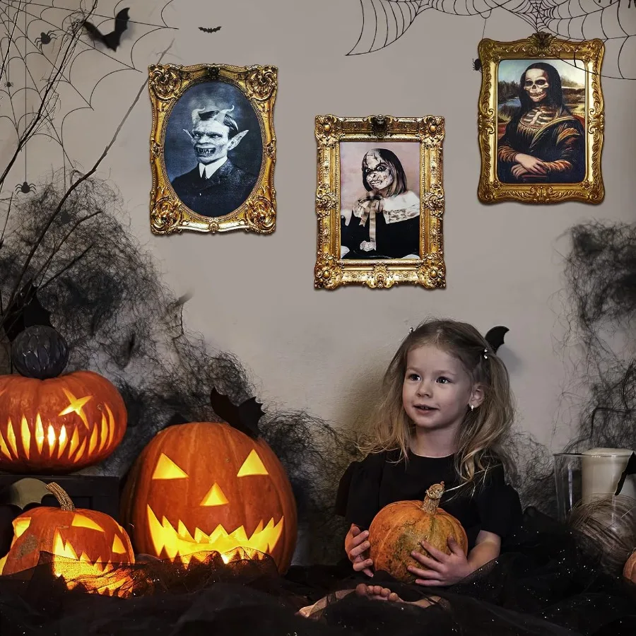 زينة الهالوين ديكور داخلي مسكون مخيف ثلاثية الأبعاد صور وجه متغيرة إطار صور جدارية متحركة لحفلة رعب مخيف #5