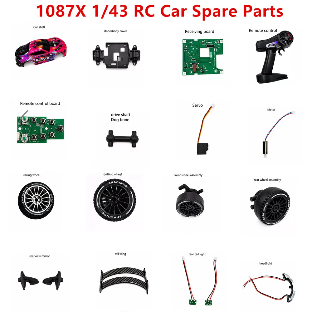 1087X 1/43 RC Car Spare Parts Drive Shaft Car Shell Servo Motor Receiving Board Remote Control Wheel Car Light