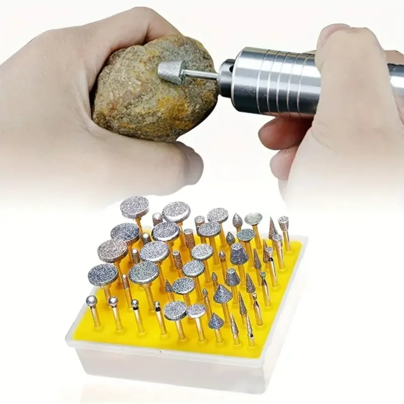 30/50Pcs Diamond Coated Rotary Tool Grinding Bits Set 2.35/3mm Shank for Jewelry Polishing Lapidary Gemstone Carving