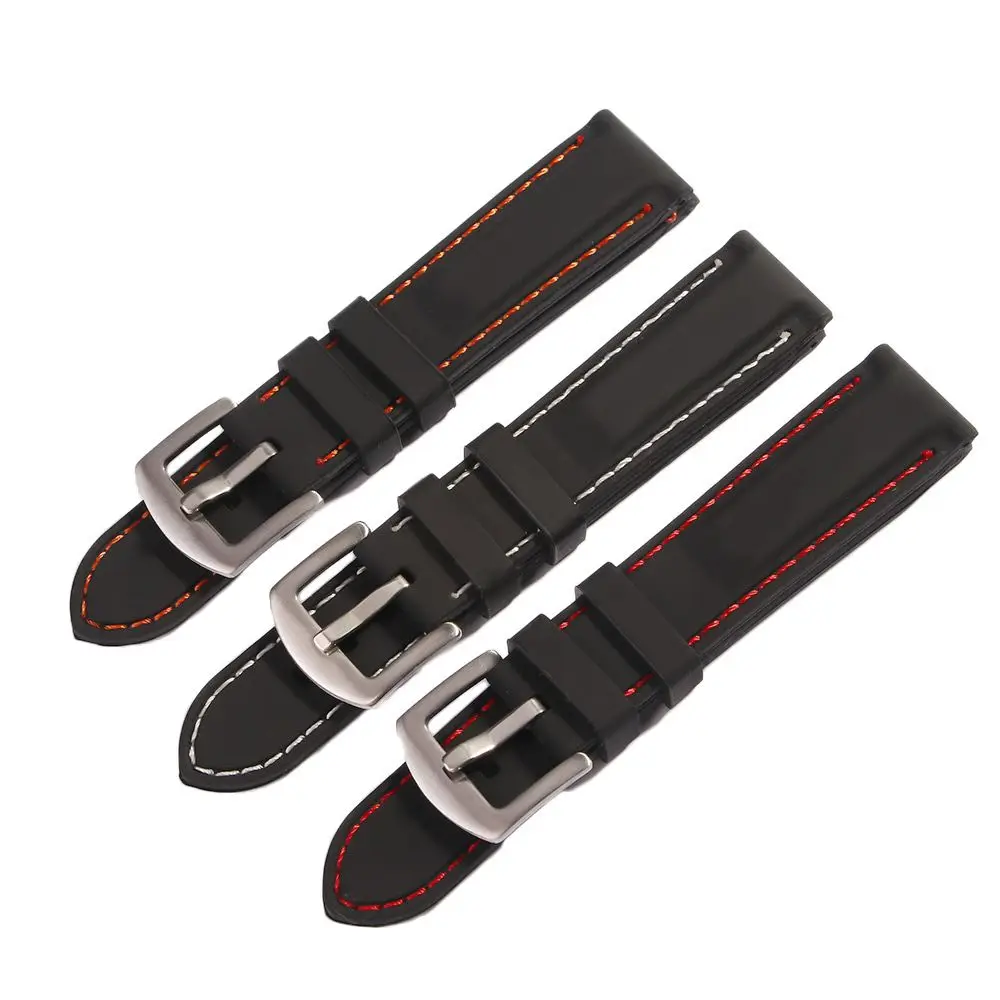 Blcak Universal Sport 20mm 22mm 24mm Silicone Waterproof Watchbands Watch Band Watch Accs Strap