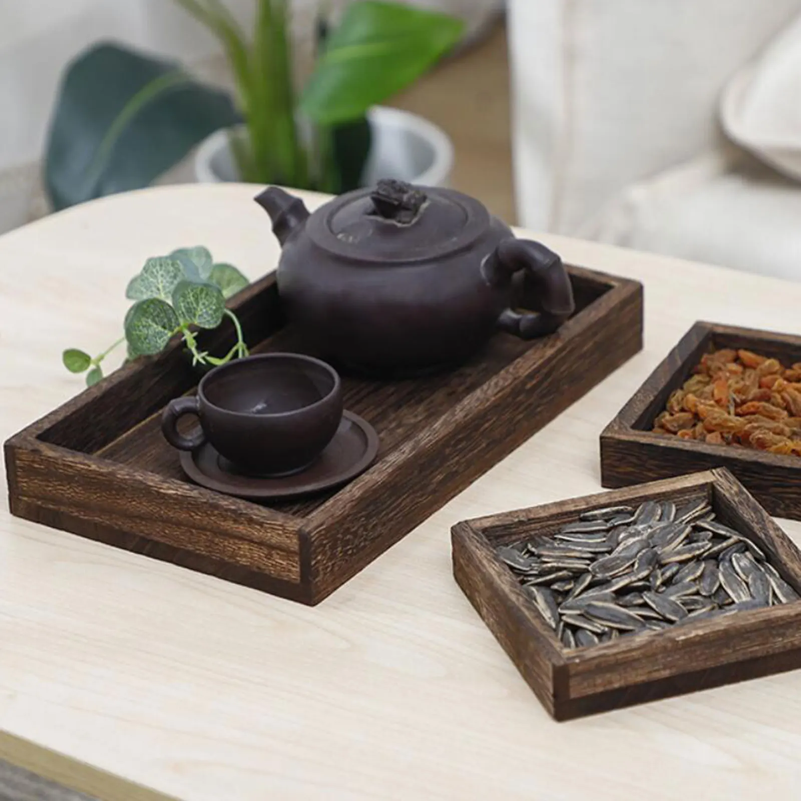 Wooden Serving Tray with Handle Eating Tray Easy to Clean Convenient for Countertop Centerpiece Decorative Rustic Rectangular