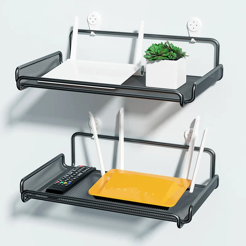 Wall Mounted Non Perforated WiFi Storage Box Bracket Router Placement Rack TV Set-top Box Storage Holder