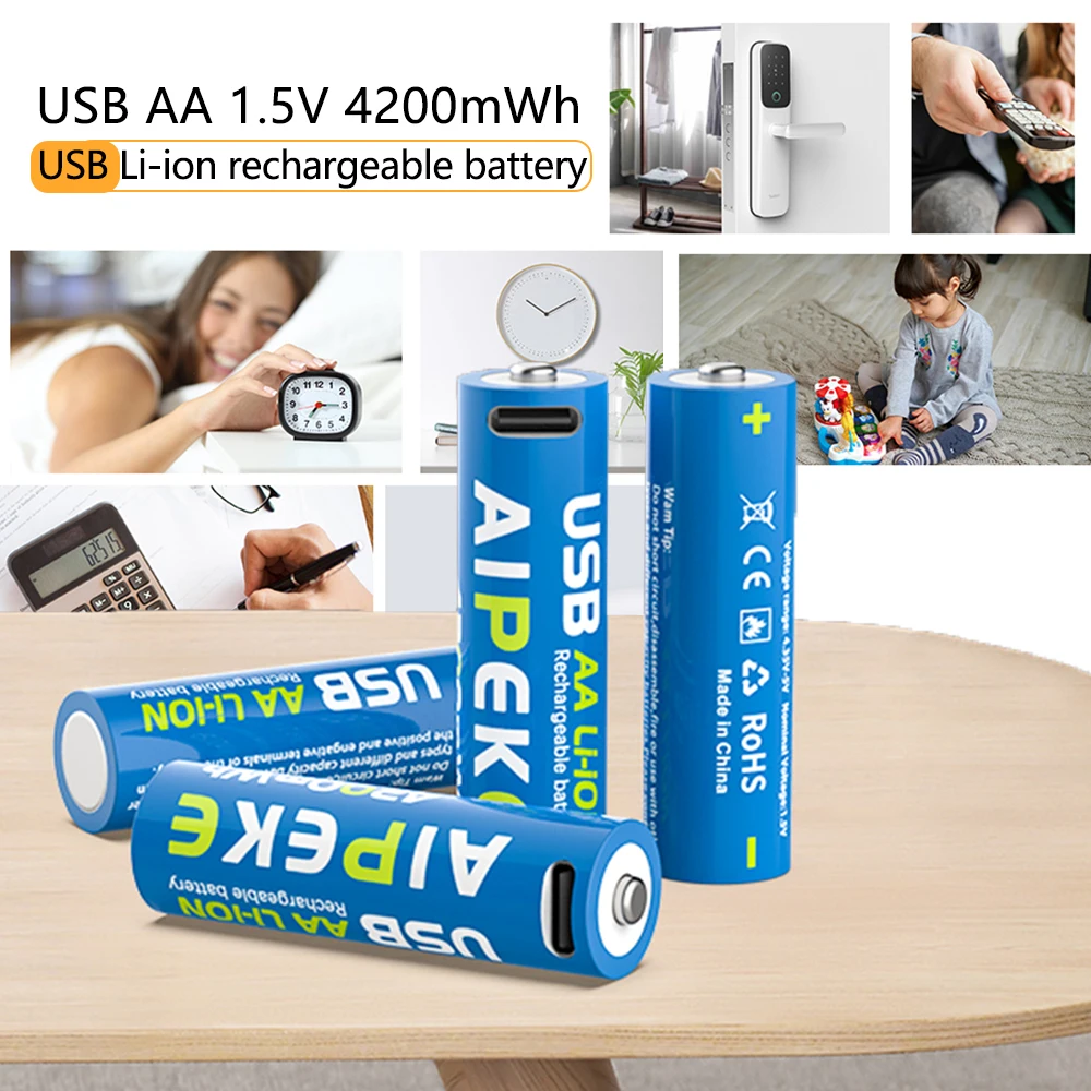 AIPEKE USB battery aa rechargeable 1.5V 3400mWh  Aa and Aaa rechargeable batteries for Toy car Game Machine Mouse Remote control