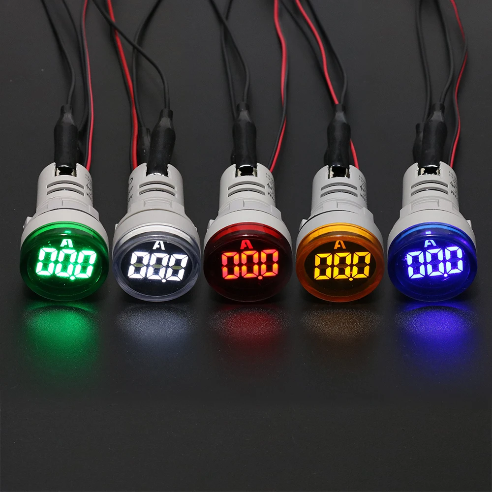 22mm Mini Ammeter Current Meter Indicator LED with CT Transformer White Yellow  Red Green Blue illumination Plastic Meter