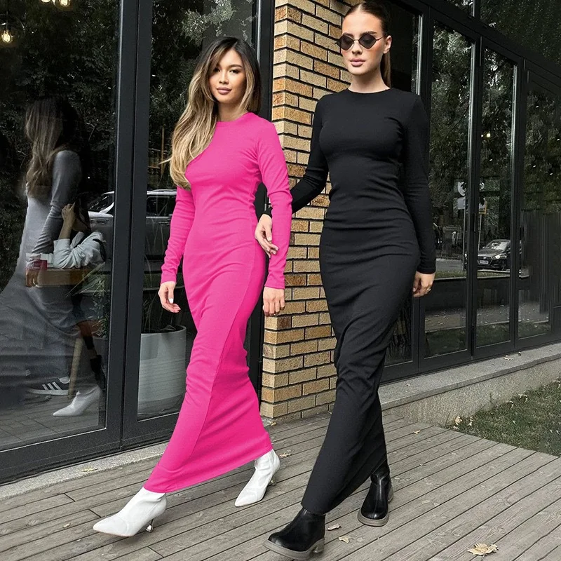 New Arrival Tailored European American Style Long Sleeve Dress Classy Round Neck Bodycon Hemline Dress The Autumn Winter Season