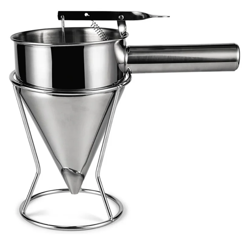 Embudo de pistón de acero inoxidable con soporte, embudo para hornear en la cocina, dispensador de masa, embudo dosificador de crema y salsa para el hogar y la cocina
