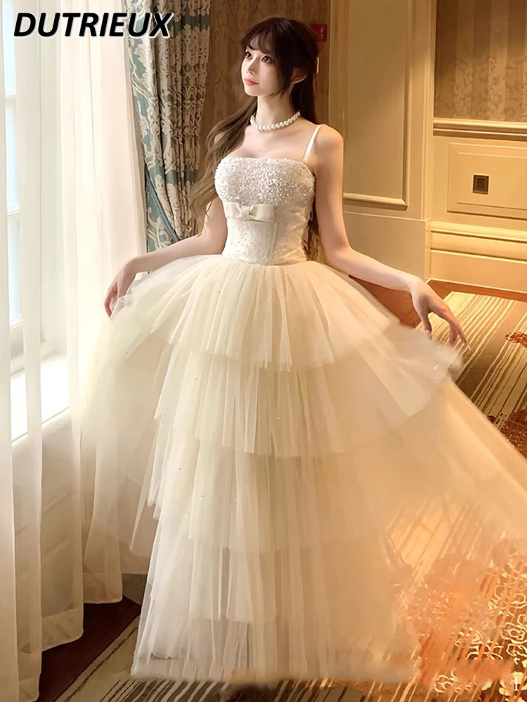 

Fairy Sweet Sleeveless Party Evening Long Dress High-end Light Luxury Niche Engagement Birthday Suspender Maxi Dresses