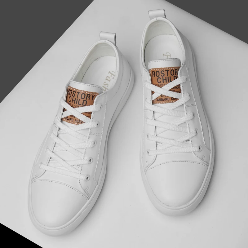 Men Little White Shoes 2024 New Lace-up Simple and Fashionable Casual Sneakers Versatile Leather Shoes Elevated Male Board Shoes