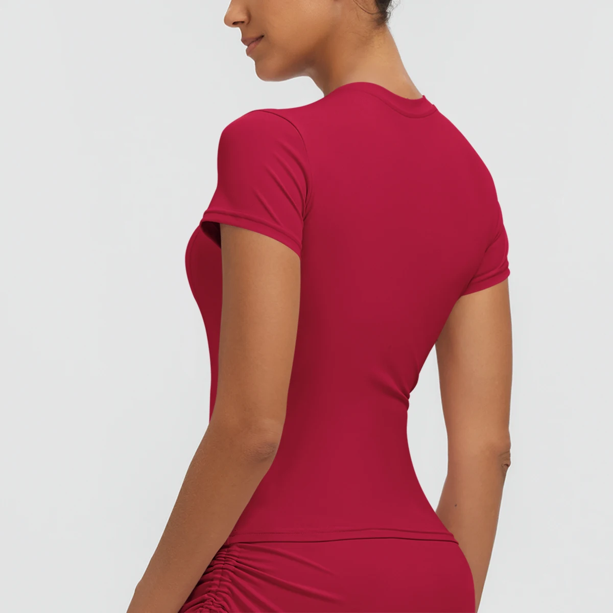 Neues Damen Sommer Yoga Kurzarm T-Shirt Lauf- und Radsport Einfarbiges Schnelltrocknendes Workout-Oberteil Enganliegend Atmungsaktive Yoga-Kleidung – Detail 40