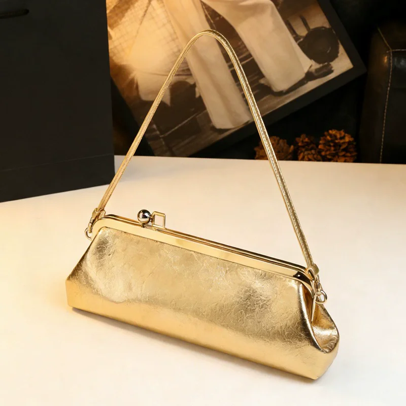 Spring and summer new retro bright gold buckle light luxury underarm bag advanced commuter one-shoulder cross-body women's bag