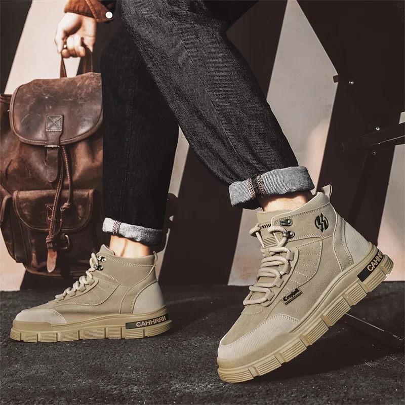Winter Mens Boots Casual Shoes Leather Ankle Cowboy Combat Tactical Chelsea Hiking Outdoor Sneakers Designer Luxury Tennis image 5