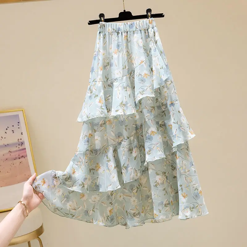 Summer New Half-length Skirt Female Floral Irregular Lotus Leaf Wild A-line Super Fairy Cake Skirt