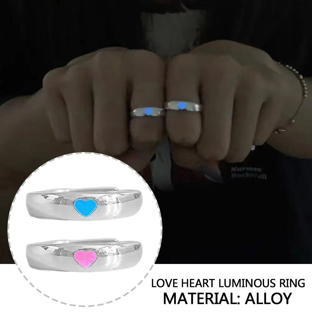 Fashion Love Heart Luminous for Women Men Retro Glow In Dark Adjustable Finger Rings Valentine's Day Jewelry Gift Lovers W4W1