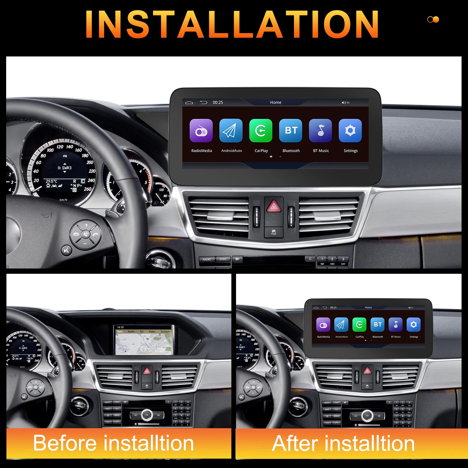 Podofo 10.25'' Car Radio For Mercedes-Benz NTG4.0 E-class /W212 2009-2012 Multimedia Player Carplay Android Auto BT5.0 Car Audio image 4