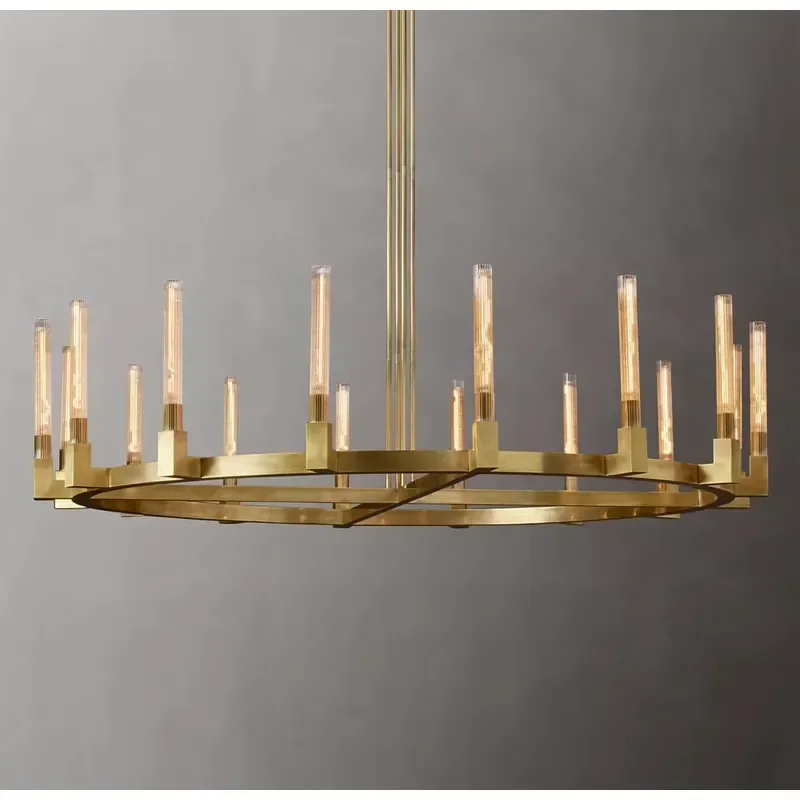 Industrial Circular Chandelier with Cylindrical Light Tubes Adjustable Height for Hotel or Villa Living Room Pendant Lights