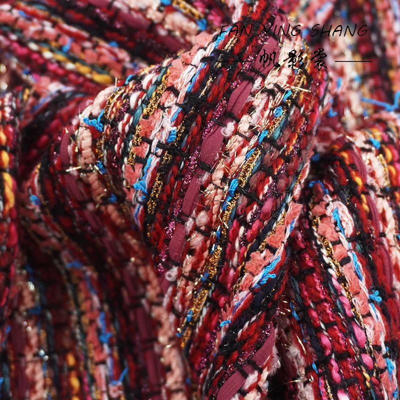 2025 tela de Tweed a rayas de gasa roja mezclada de alta gama para abrigo Telas Costura Tissus Couture тasanь taburete de costura Tecido Diy