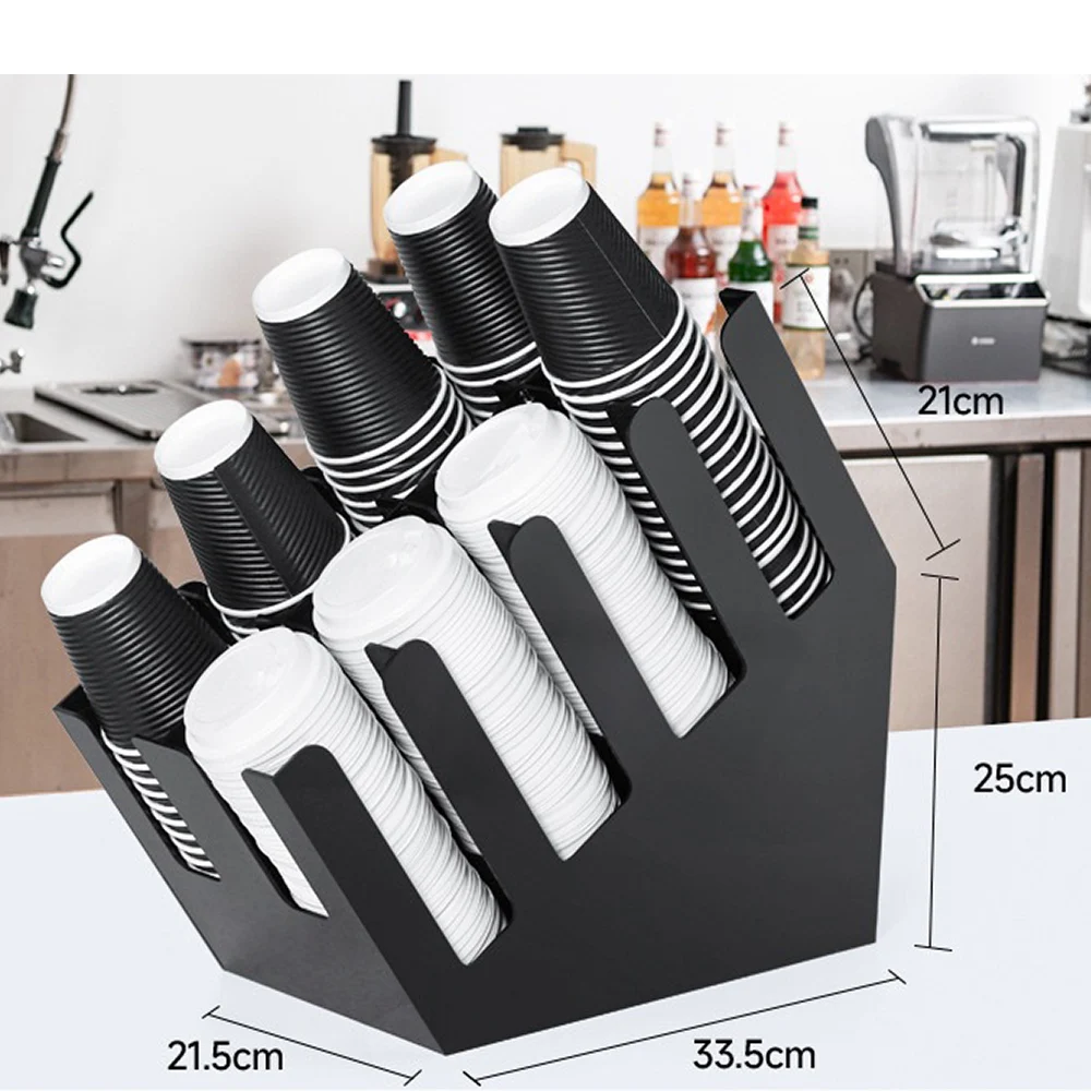 XEOLEO Coffee Cup Dispenser Acrylic Vertical Cup Lid Holder Paper Cup Storage Rack Extractor for Coffee and Milk Tea Shops
